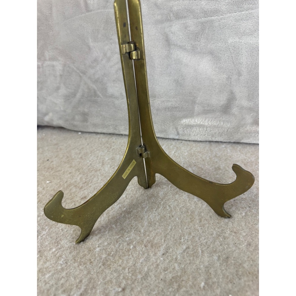 Vintage Solid Brass Folding Plate Easel Stand 9 Inch Made in Korea Gold Display